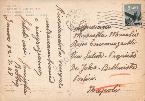 Cartolina Genova Lido di Albaro Tramonto 1949
