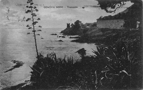Cartolina Genova Nervi panorama al tramonto 1939