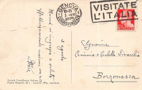 Cartolina Genova Nervi panorama al tramonto 1939