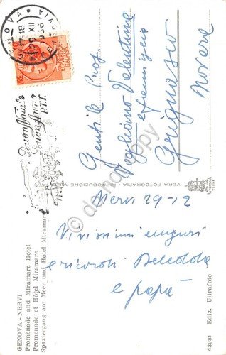 Cartolina Genova Nervi Passeggiata a mare Albergo Miramare 1956