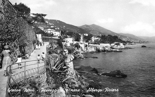 Cartolina Genova Nervi Passeggiata a mare Albergo Riviera