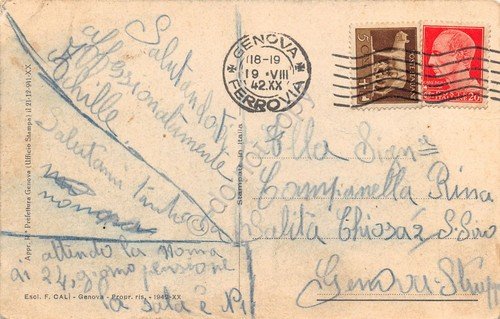 Cartolina Genova Palazzo Banco san Giorgio auto d'epoca Tram 1942