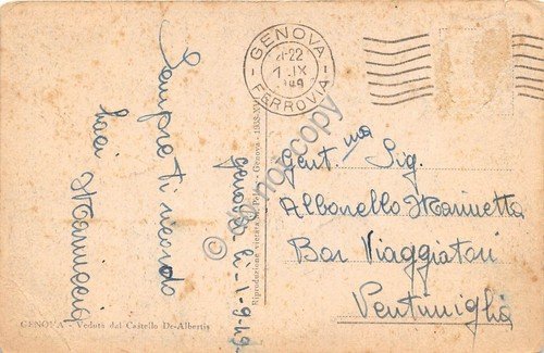 Cartolina Genova panorama da Castello De Albertis 1949