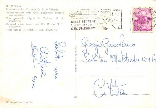 Cartolina Genova Panorama da Castello G.B. Albertis 1963