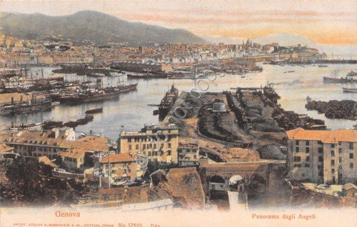 Cartolina Genova Panorama dagli Angeli illustrata