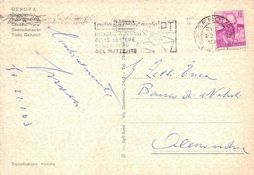 Cartolina Genova Panorama illustrata 1963
