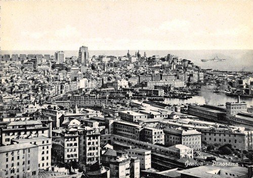 Cartolina Genova Panorama porto nave