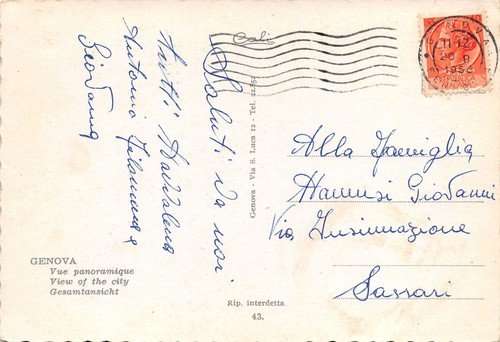 Cartolina Genova Panorama Porto Navi 1956