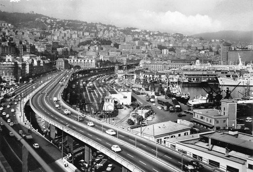 Cartolina Genova Panorama strada elevata barche auto 1973 | Immagine principale