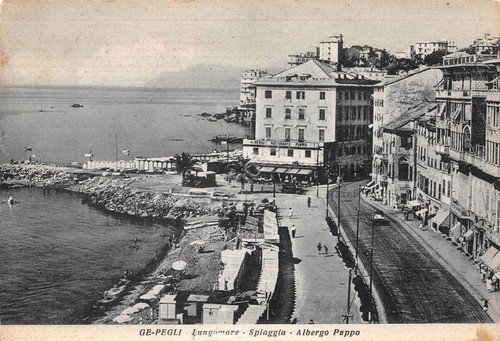 Cartolina Genova Pegli Spiaggia Albergo Puppo 1956 danneggiata