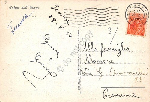 Cartolina Genova Pegli Spiaggia Albergo Puppo 1956 danneggiata