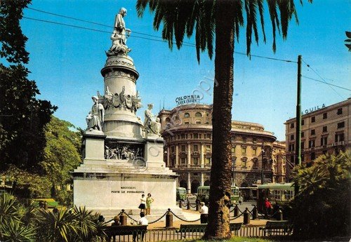 Cartolina Genova Piazza Acquaverde Hotel Colombia timbro a targhetta AVIS