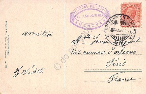 Cartolina Genova Piazza Acquaverde Monumento a Colombo Timbro Pensione Bellevue | Immagine Gallery 2