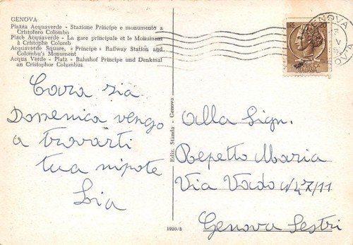 Cartolina Genova Piazza Acquaverde Stazione Principe Monumento Colombo auto bus | Immagine Gallery 2