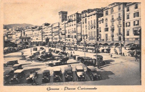 Cartolina Genova Piazza Caricamento Auto d'epoca anni '40 Ed Scrocchi | Immagine principale
