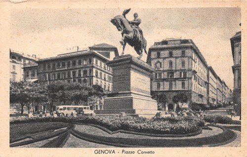 Cartolina Genova Piazza Corvetto Animata bus | Immagine Gallery 1