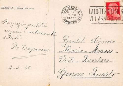 Cartolina Genova Piazza Corvetto tram 1940