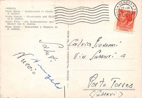 Cartolina Genova Piazza Dante Grattacieli Chiostro S. Andrea 1957