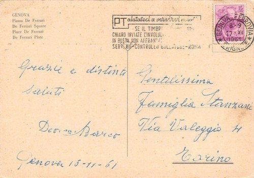 Cartolina Genova Piazza De Ferrari 1961