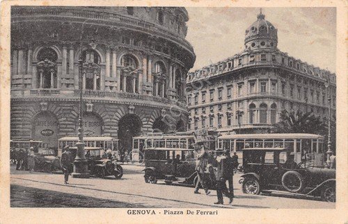 Cartolina Genova Piazza De Ferrari animata auto d'epoca 1927 Timbro … | Immagine principale