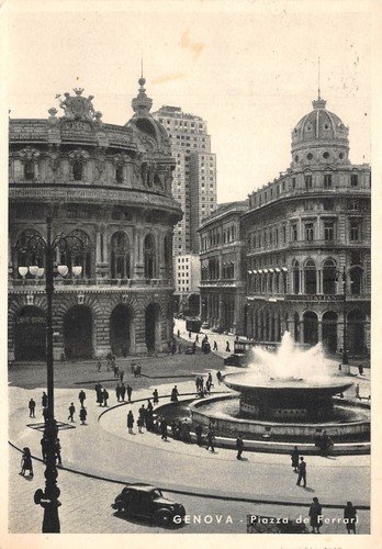 Cartolina Genova Piazza De Ferrari animata Citazione Tadini Lambertenghi | Immagine principale