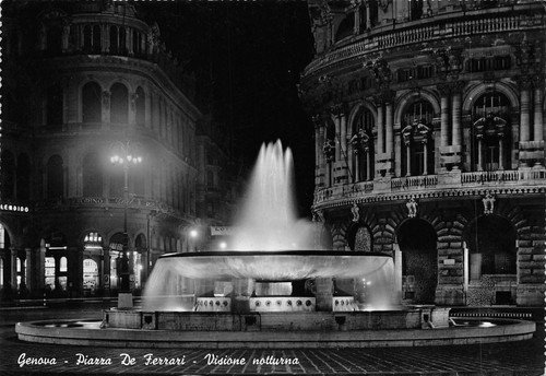 Cartolina Genova Piazza De Ferrari Notturno 1958