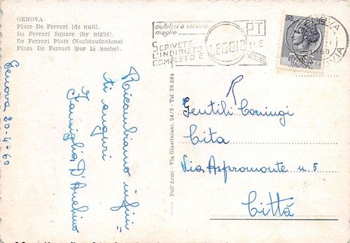 Cartolina Genova Piazza De Ferrari Notturno 1960