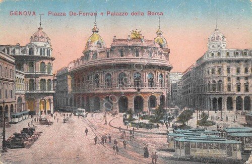 Cartolina Genova Piazza De Ferrari Palazzo Borsa illustrata 1918 | Immagine principale
