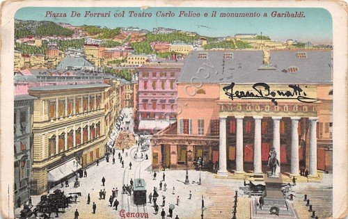 Cartolina Genova Piazza de Ferrari Teatro C. Felice illustrata primi … | Immagine principale