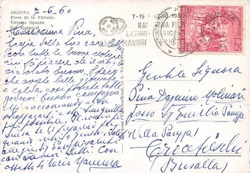 Cartolina Genova Piazza della Vittoria 1960