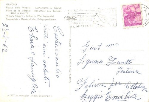 Cartolina Genova Piazza della Vittoria 1962
