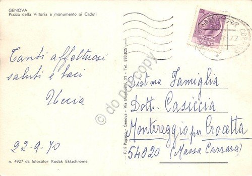Cartolina Genova Piazza della Vittoria Monumento ai Caduti 1970