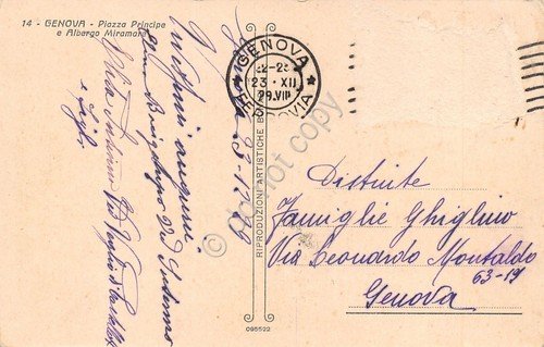 Cartolina Genova Piazza Principe Albergo Miramare carro tram animata 1929 | Immagine Gallery 2