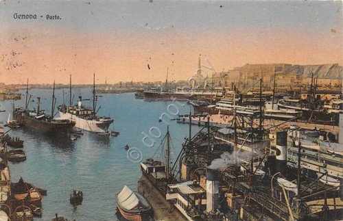 Cartolina Genova Porto illustrata 1919