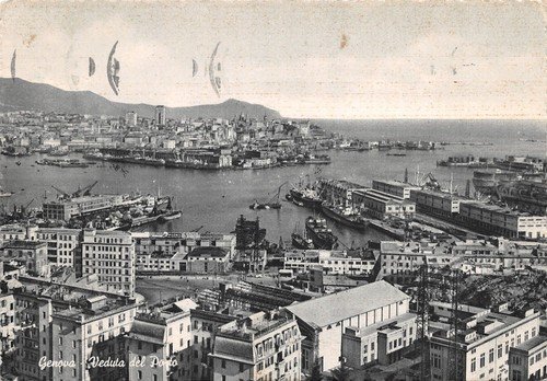 Cartolina Genova Porto navi 1953