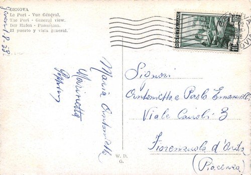 Cartolina Genova Porto navi 1953