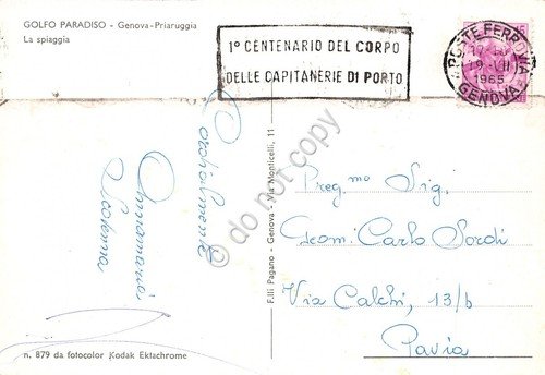 Cartolina Genova Priaruggia Spiaggia timbro targhetta corpo Capitaneria di Porto | Immagine Gallery 2
