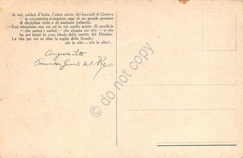 Cartolina Genova Pro Patria soldati bambini gabbiani al retro poesia …