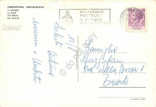 Cartolina Genova Quarto spiaggia anni '70 insegna Motta