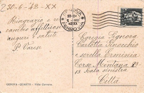Cartolina Genova Quarto Villa Carrara 1942