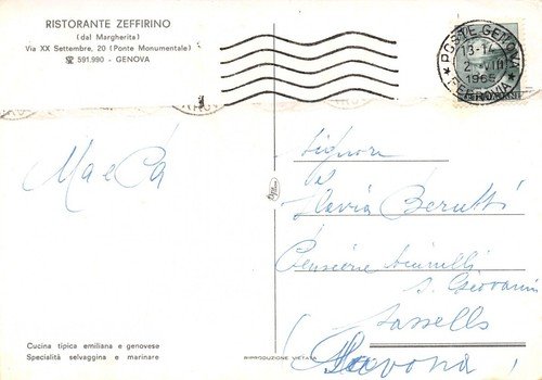 Cartolina Genova Ristorante Zeffirino 2 vedute 1965