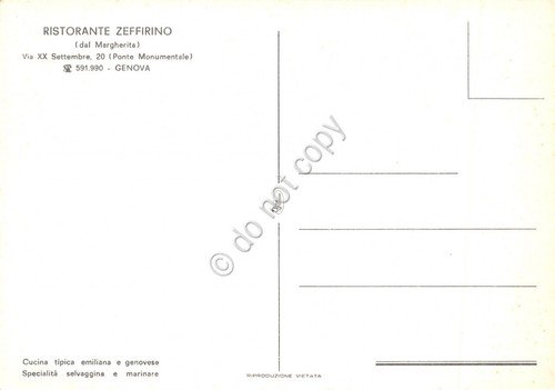 Cartolina Genova Ristorante Zeffirino vedute interno e carni