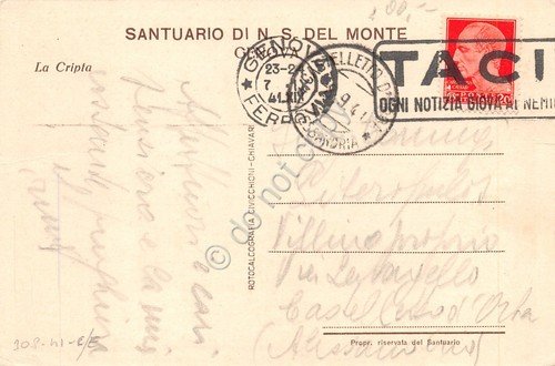 Cartolina Genova Santuario del Monte timbro targhetta Taci ogni notizia … | Immagine Gallery 2