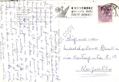 Cartolina Genova scorcio di Piazza Soprana dal chiosco di Colombo …