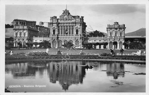 Cartolina Genova Stazione Brignole animata laghetto 1933 | Immagine principale