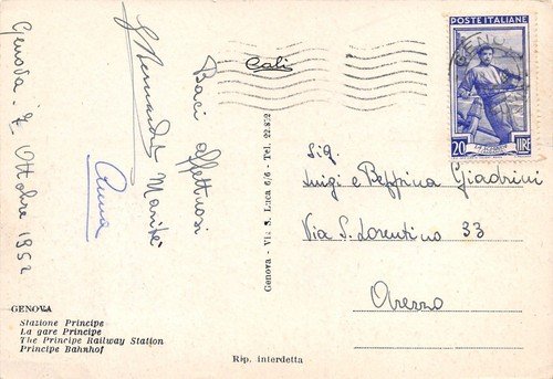 Cartolina Genova Stazione Principe 1952 | Immagine Gallery 2