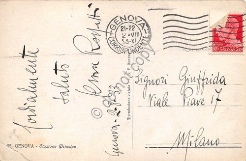 Cartolina Genova Stazione Principe auto d'epoca 1933 | Immagine Gallery 2