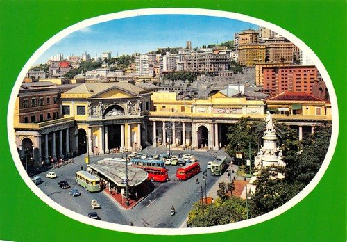 Cartolina Genova Stazione Principe bordo verde | Immagine principale