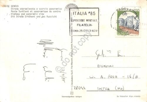Cartolina Genova strada sopraelevata pubblicità Punt e Mes 1985