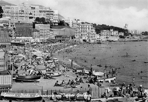 Cartolina Genova Sturla spiaggia Istituto Gaslini animata